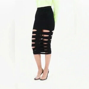 Cushnie et Ochs Black Ribbed Knit Slash Cutout Skirt Size M